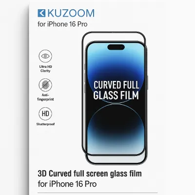 KUZOOM Premium Tempered Glass Screen Protector for iPhone 16 Pro Shatterproof Full Coverage
